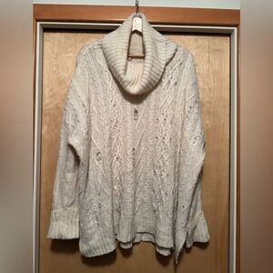 Free People Textured Cowl Neck Sweater - Cream